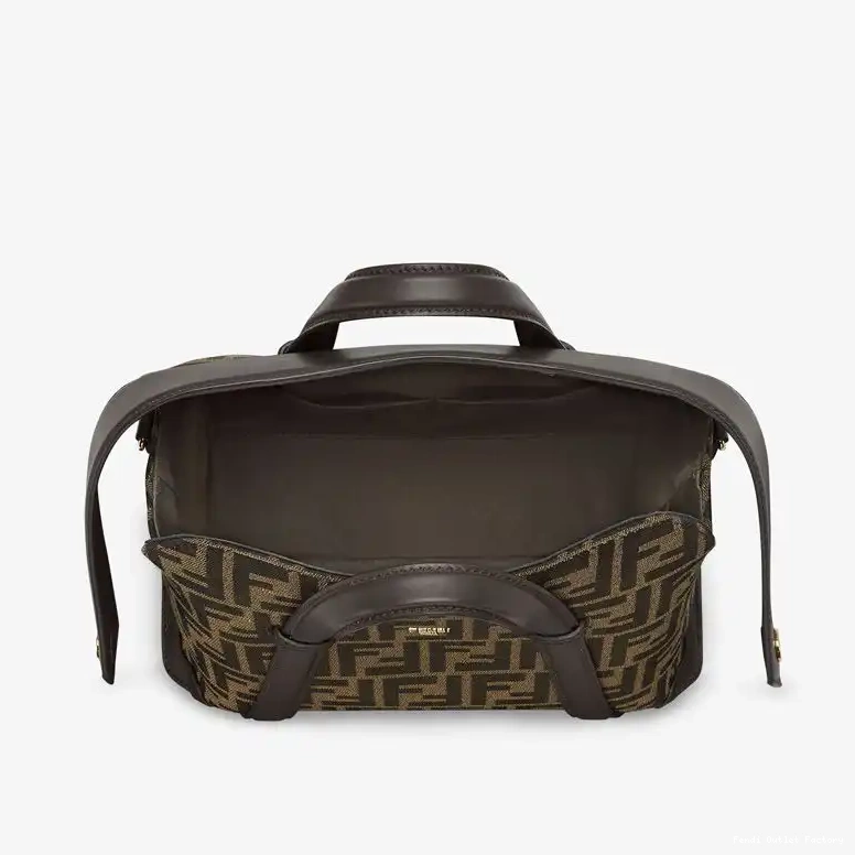 Vintage HOT Brown Fendi FF In Medium 365 Boston Bag Fabric Motif 0426